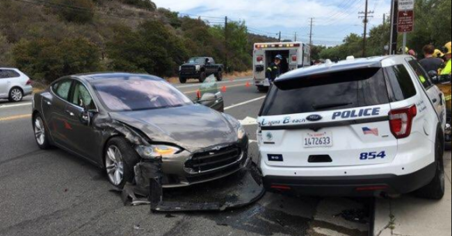 Tesla Police Car Crash