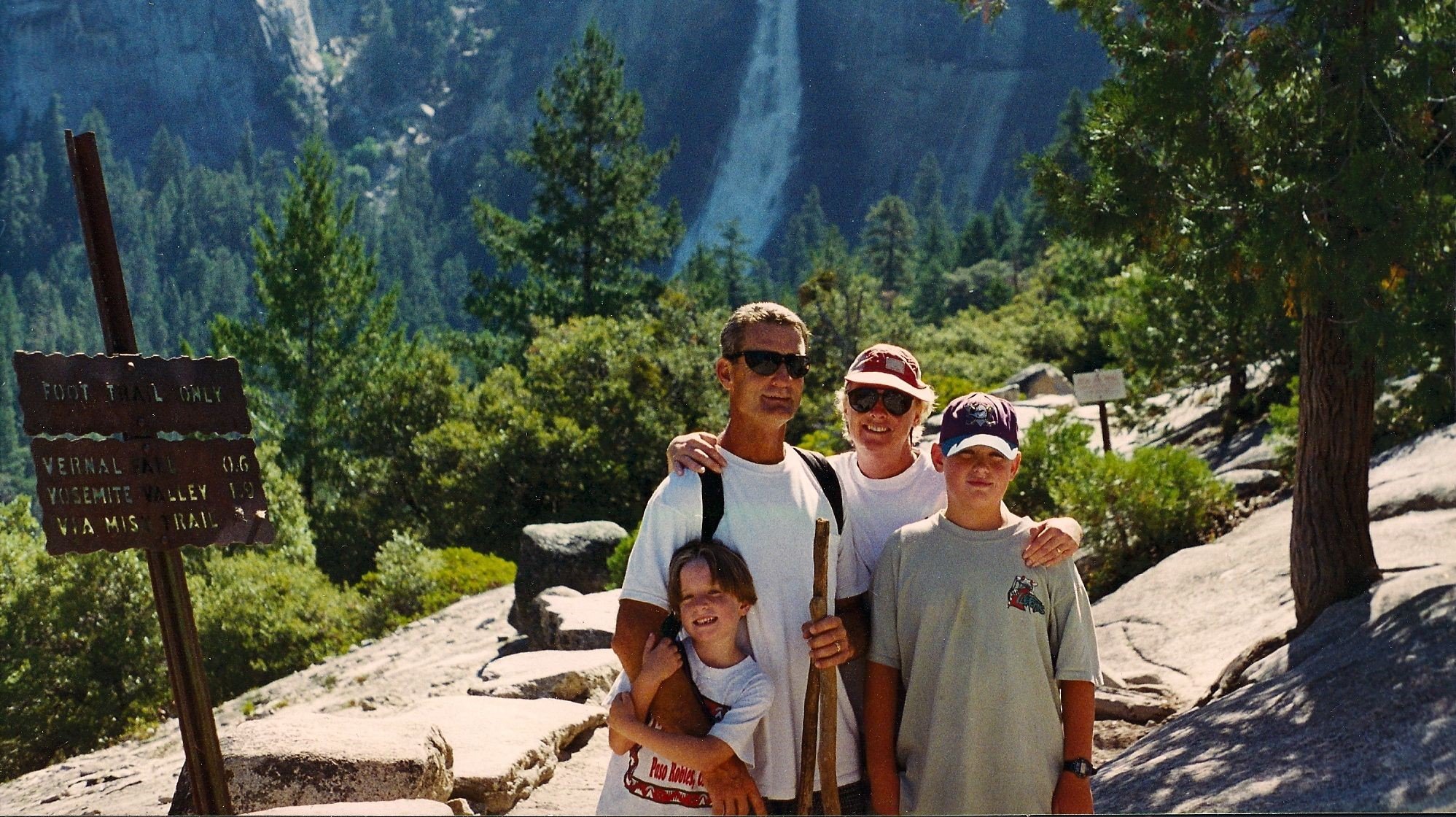 Don Stegman with his family on a trip to a waterfall.