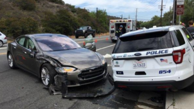 Tesla Police Car Crash