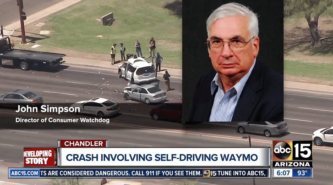Consumer Watchdog Points to Lax Safety Regs as Arizona Experiences Another Self Driving Car Crash