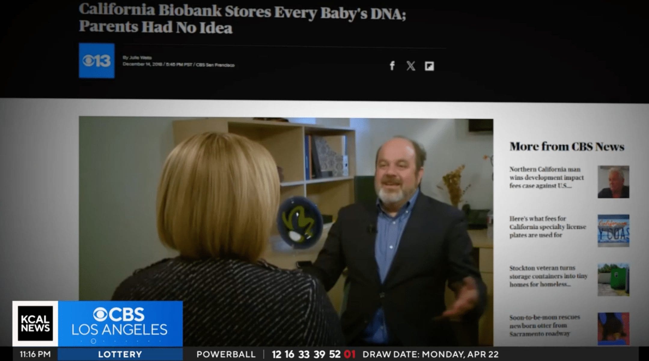 KCBSÂ –Â Los Angeles, CA: California Biobank Stores Every Baby’s DNA; Parents Had No Idea