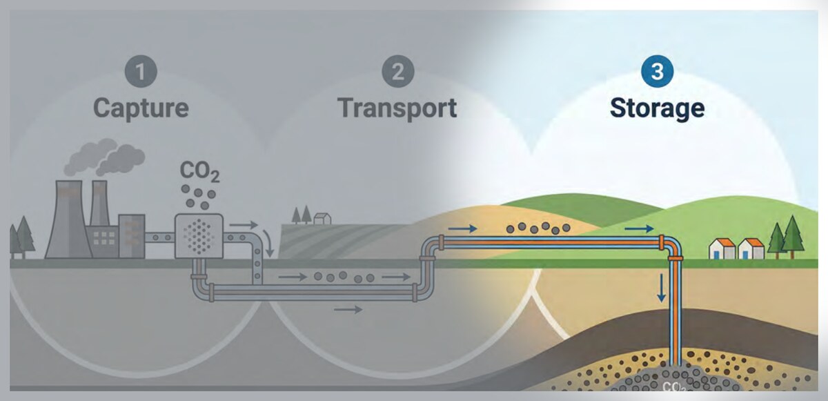 Carbon capture diagram, Storage stage highlighted.